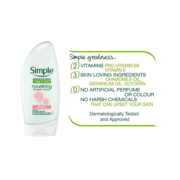 Simple Kind To Skin Nourishing Shower Cream 500ML-Natural Geranium Oil -Set of 3 - Picture 5 of 5